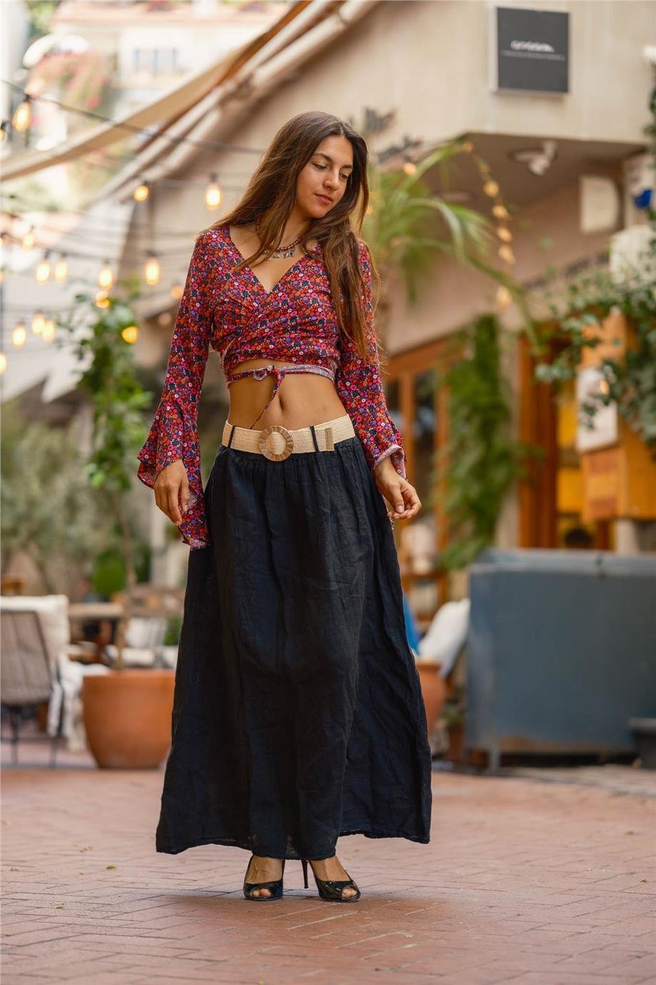 Pembe Renk İspanyol Kol Çiçek Desenli Bluz