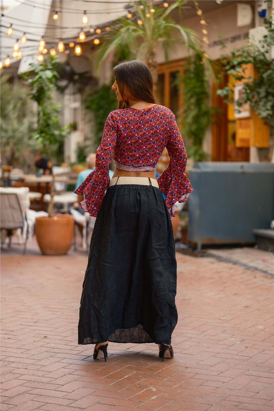 Pembe Renk İspanyol Kol Çiçek Desenli Bluz