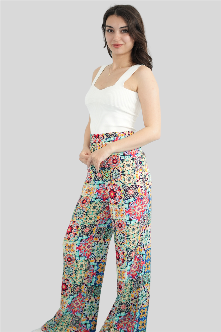 Sarı Çiçek Desenli Pantolon