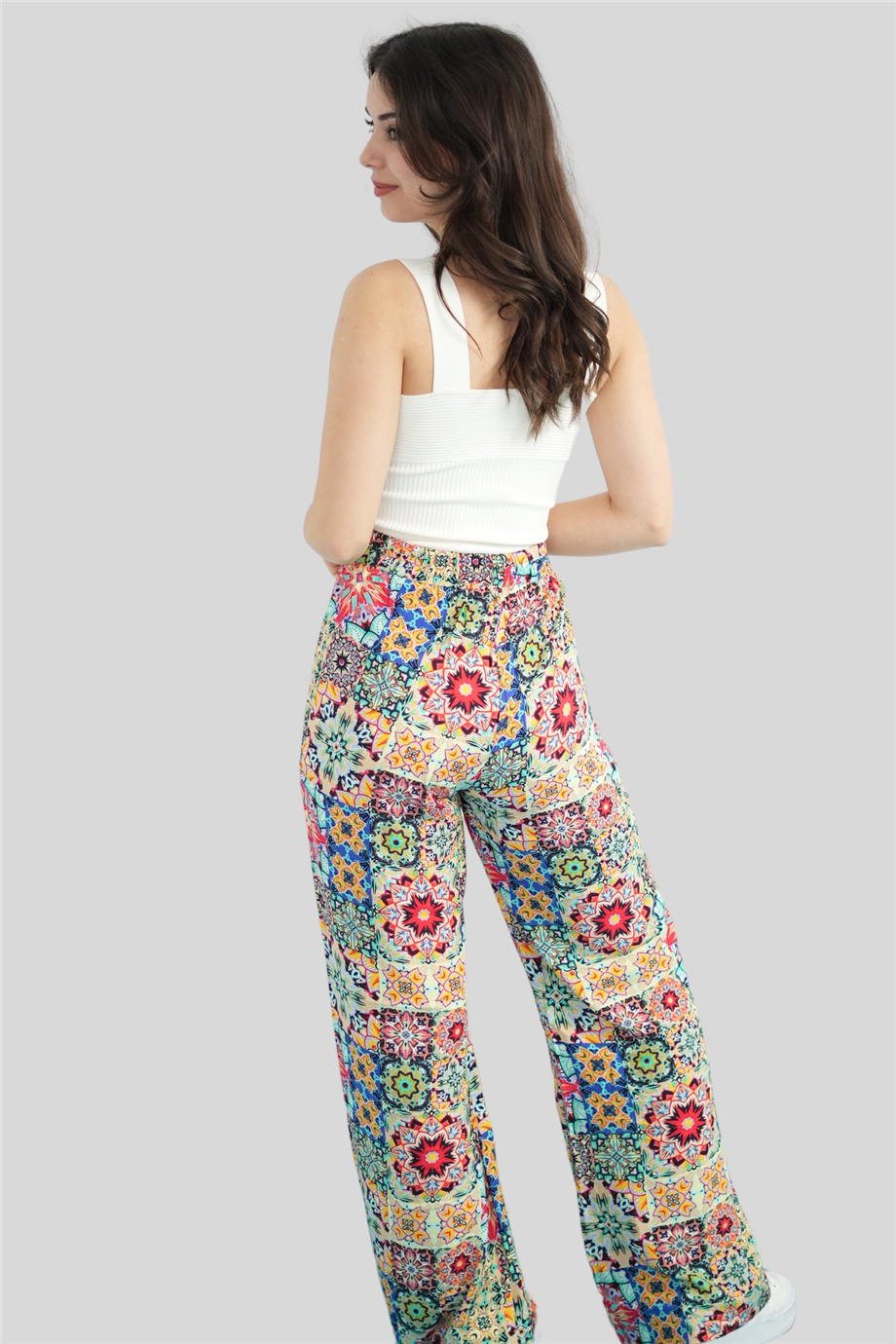 Sarı Çiçek Desenli Pantolon