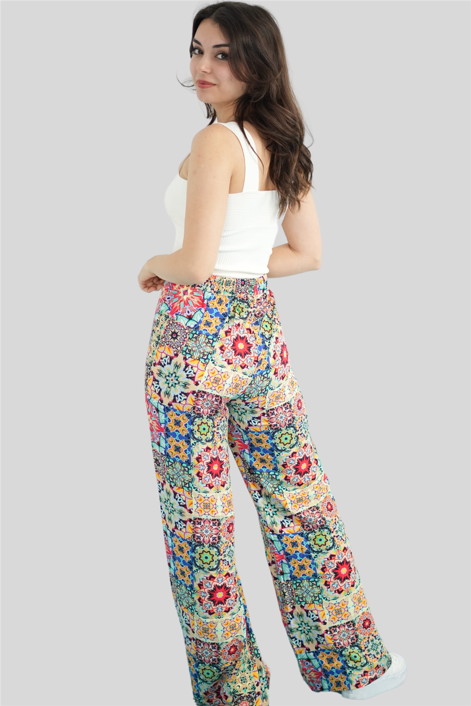 Sarı Çiçek Desenli Pantolon