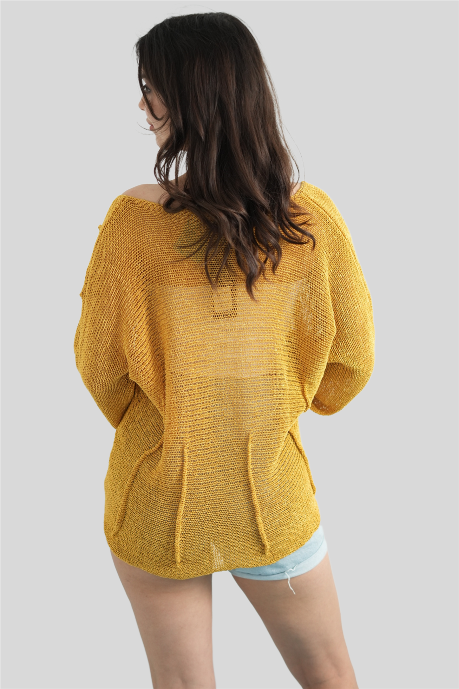 Sarı Kesik Detaylı Merserize Bluz