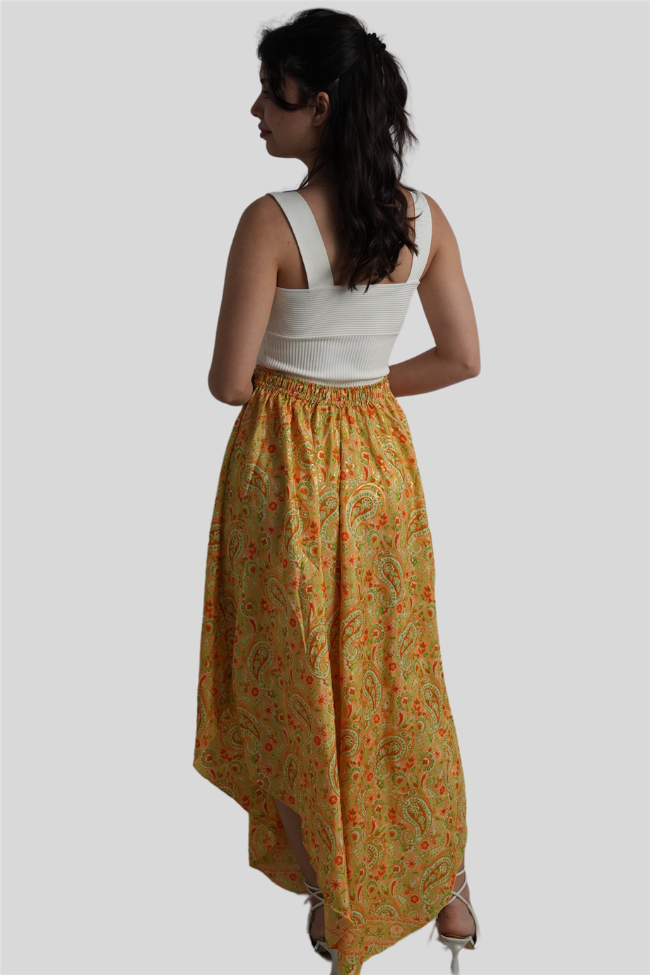 Sarı Renk Gold Detaylı Etek Bluz Takım