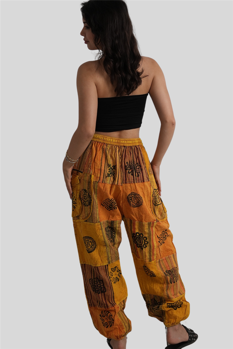 Sarı Unisex Bohem Nepal Cepli Fermuar Detaylı Pantolon