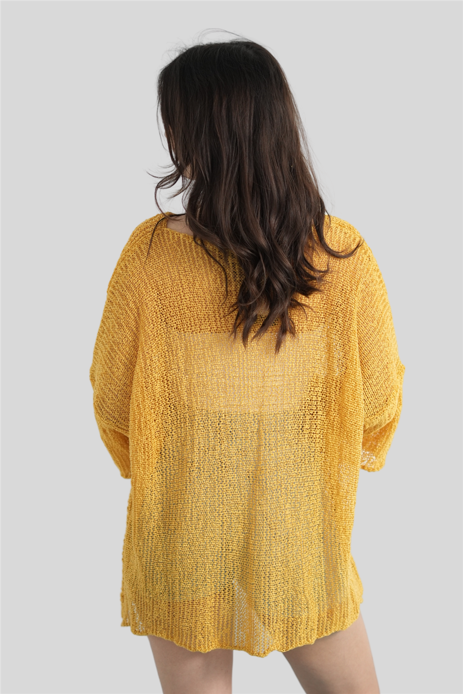 Sarı Yakası Kesik Detay Merserize Bluz