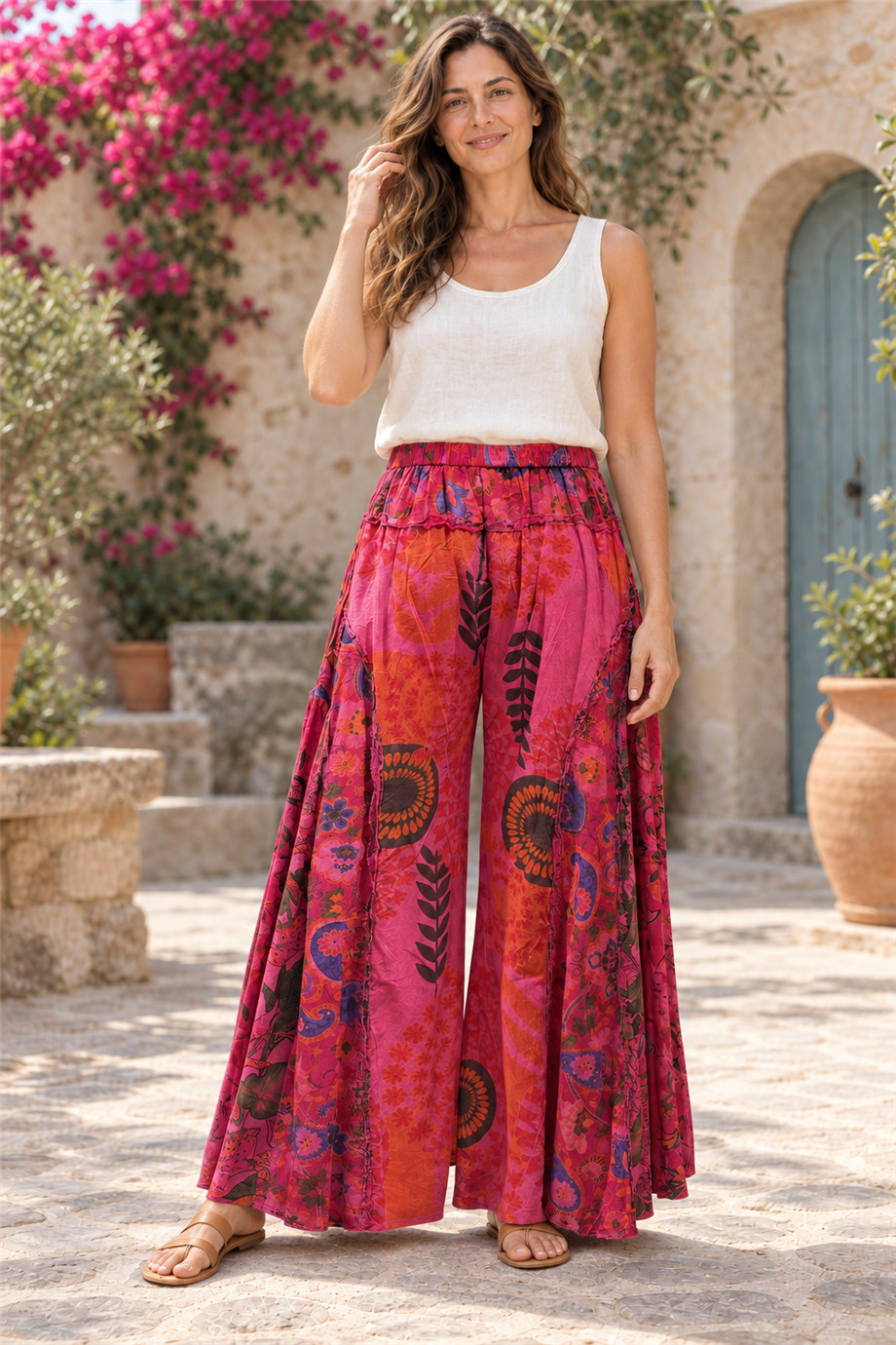 Shanti Pembe Renk Mandala Desenli Bol Paça Salaş Pantolon