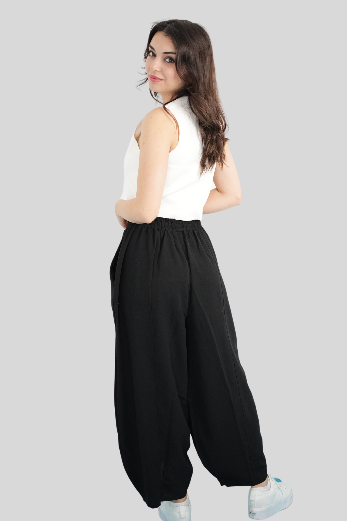 Siyah Beli Lastikli Salaş Pantolon