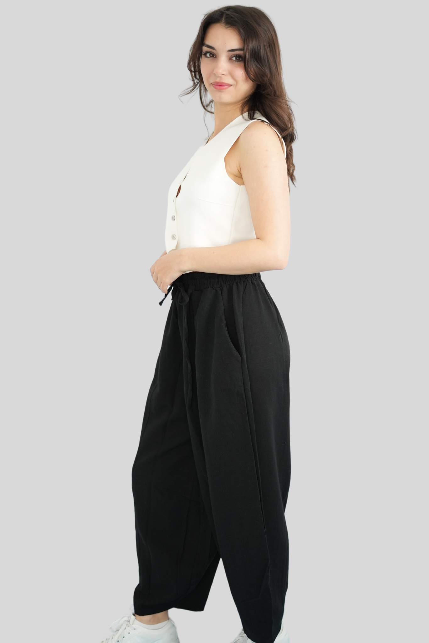 Siyah Beli Lastikli Salaş Pantolon