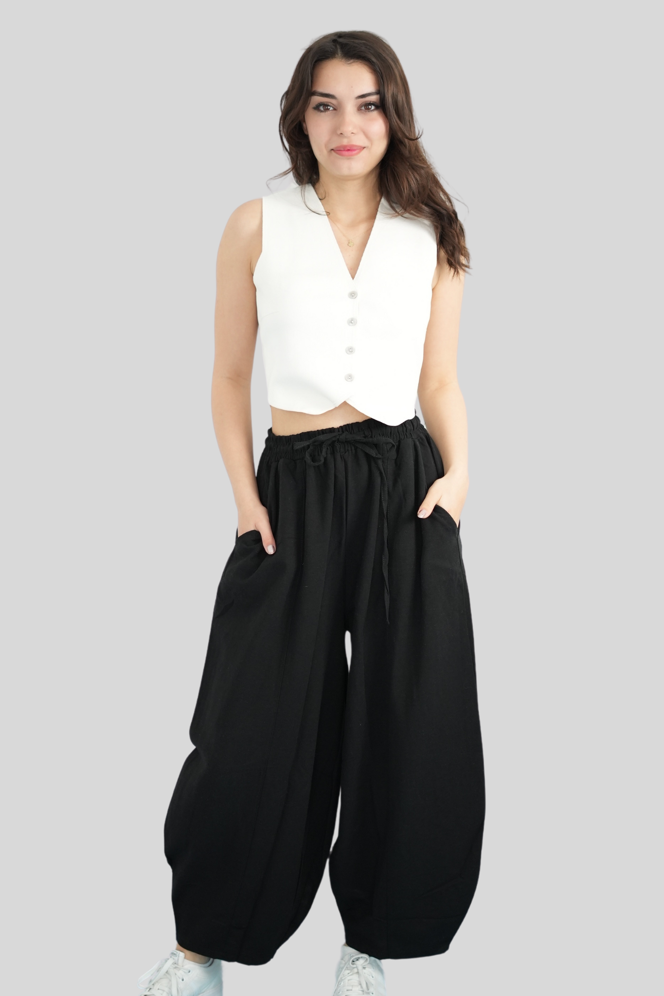 Siyah Beli Lastikli Salaş Pantolon