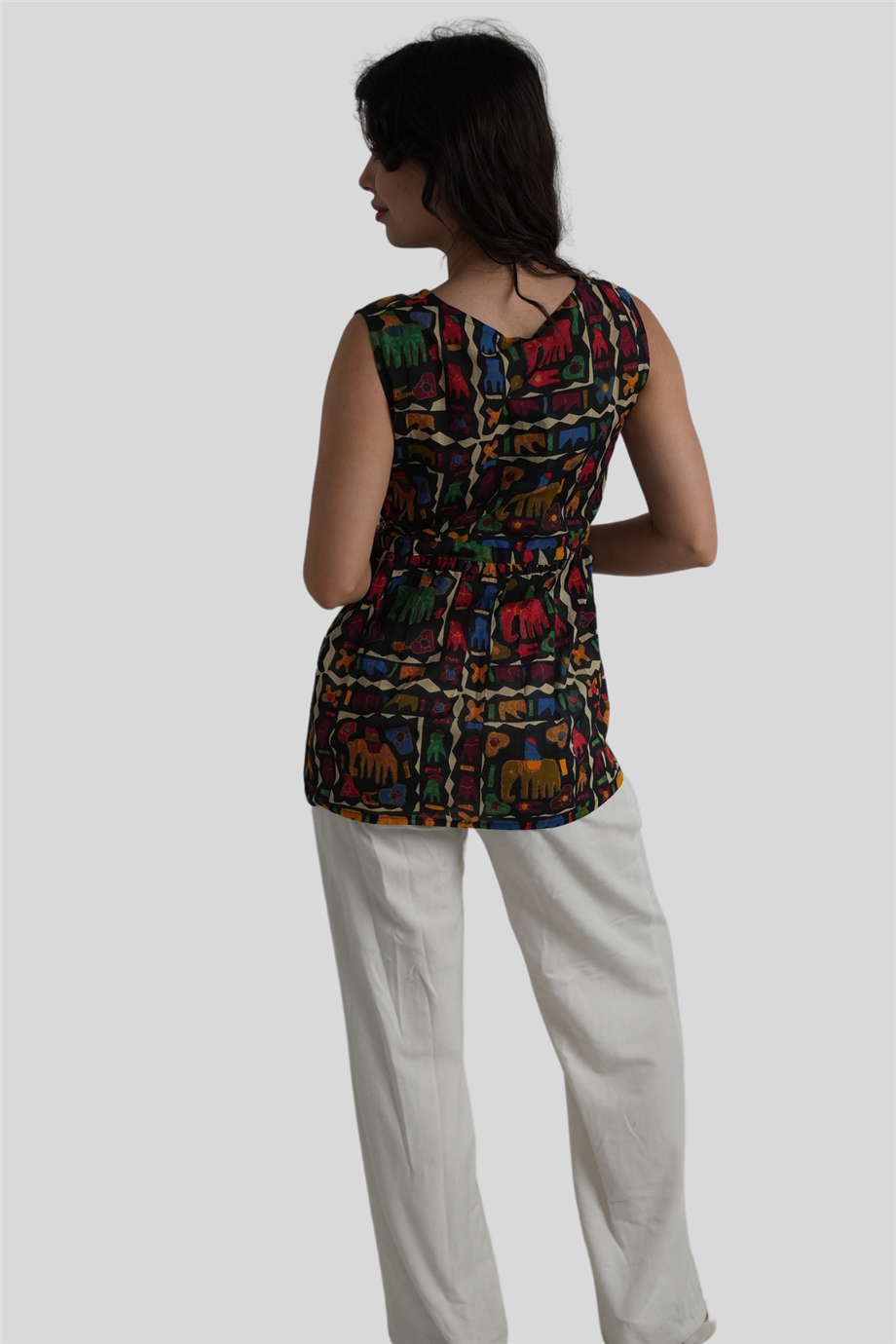 Siyah Fil Desenli Bohem Bluz