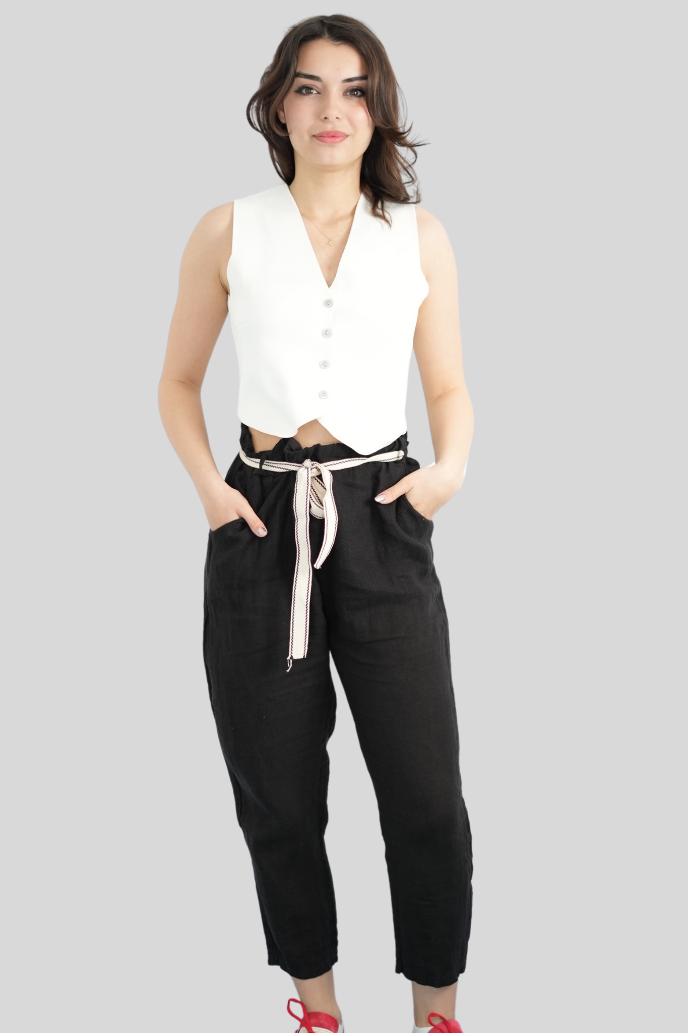 Siyah Renk İtalyan Keten Pantolon