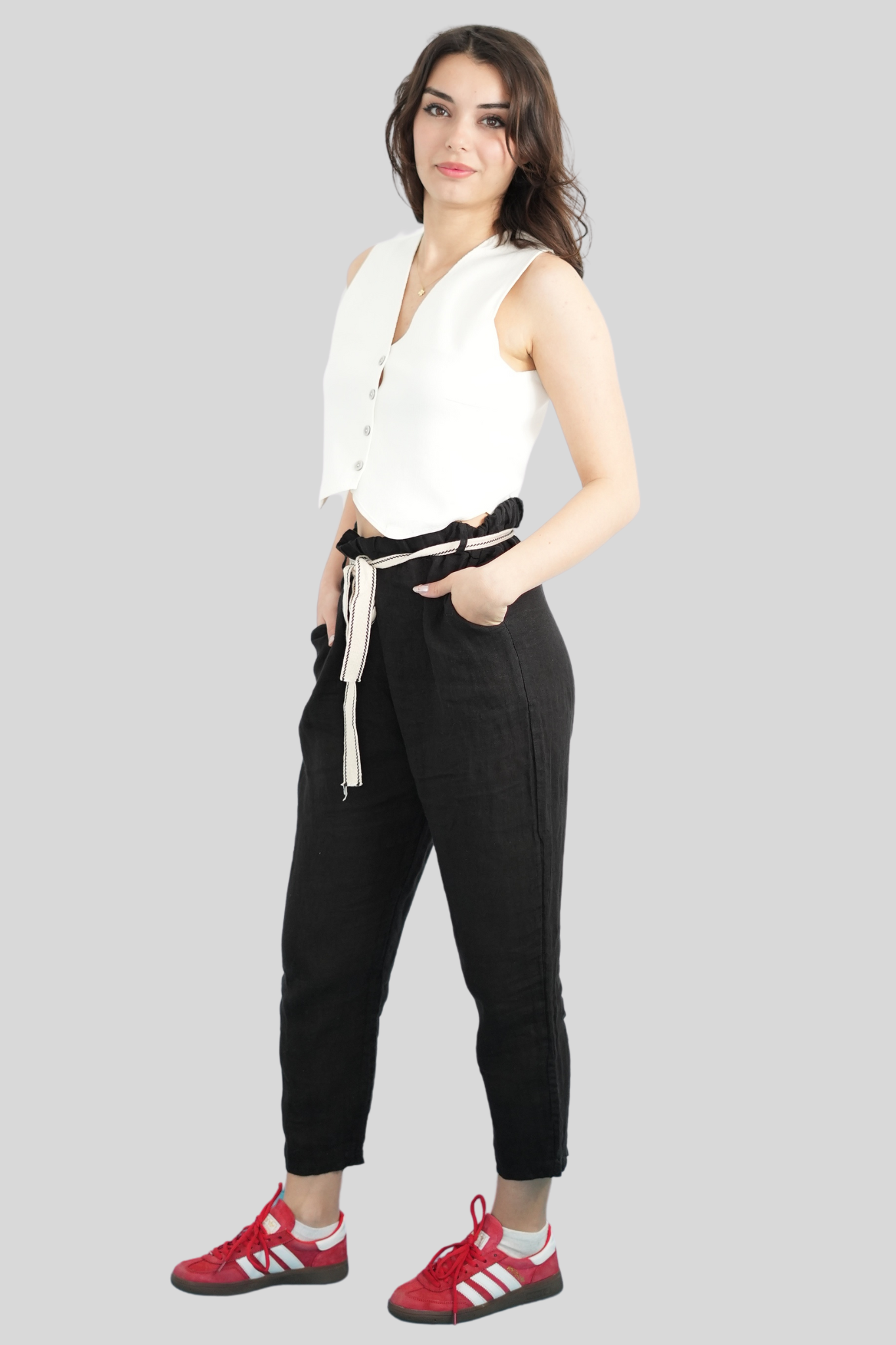 Siyah Renk İtalyan Keten Pantolon