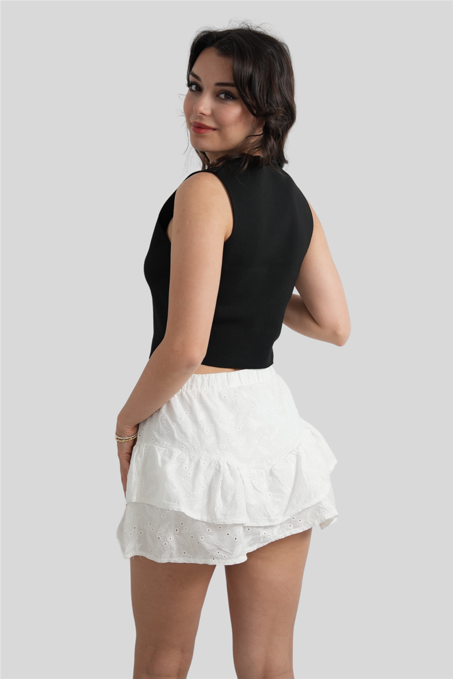 Siyah V Yaka Düğme Detaylı Örme Triko Bluz