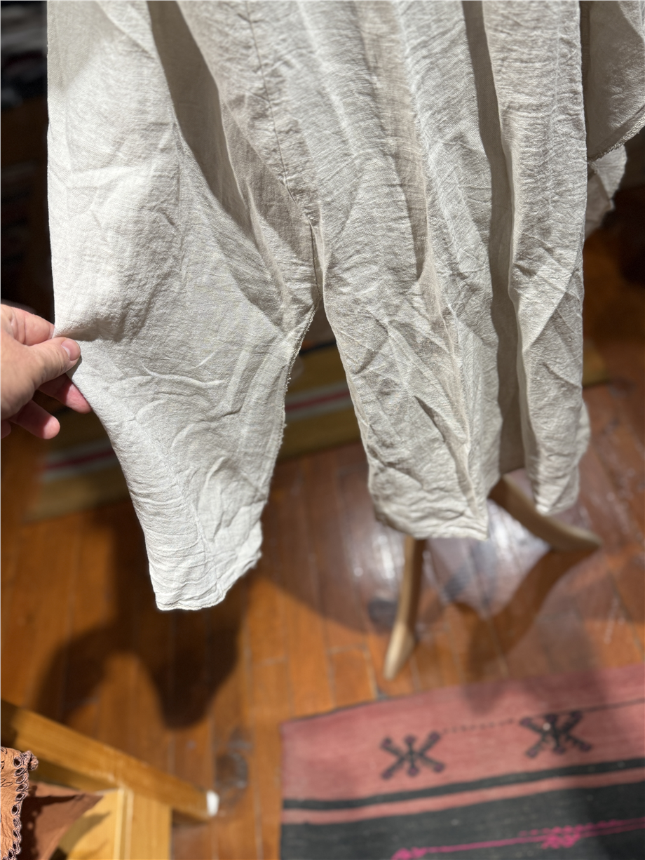 Taş Rengi Bohem Asimetrik Salaş Keten Kaftan