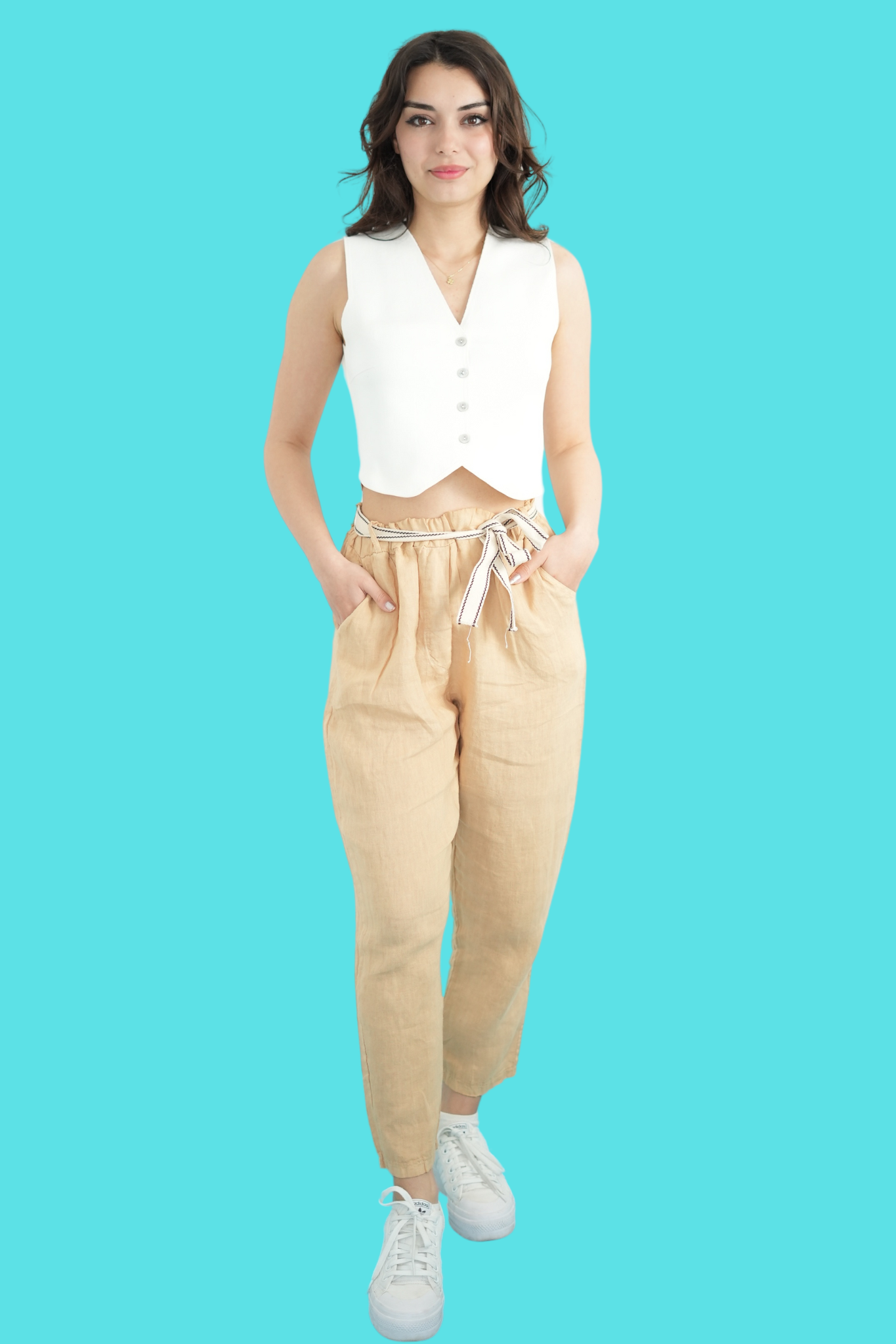 Toprak Rengi İtalyan Keten Pantolon