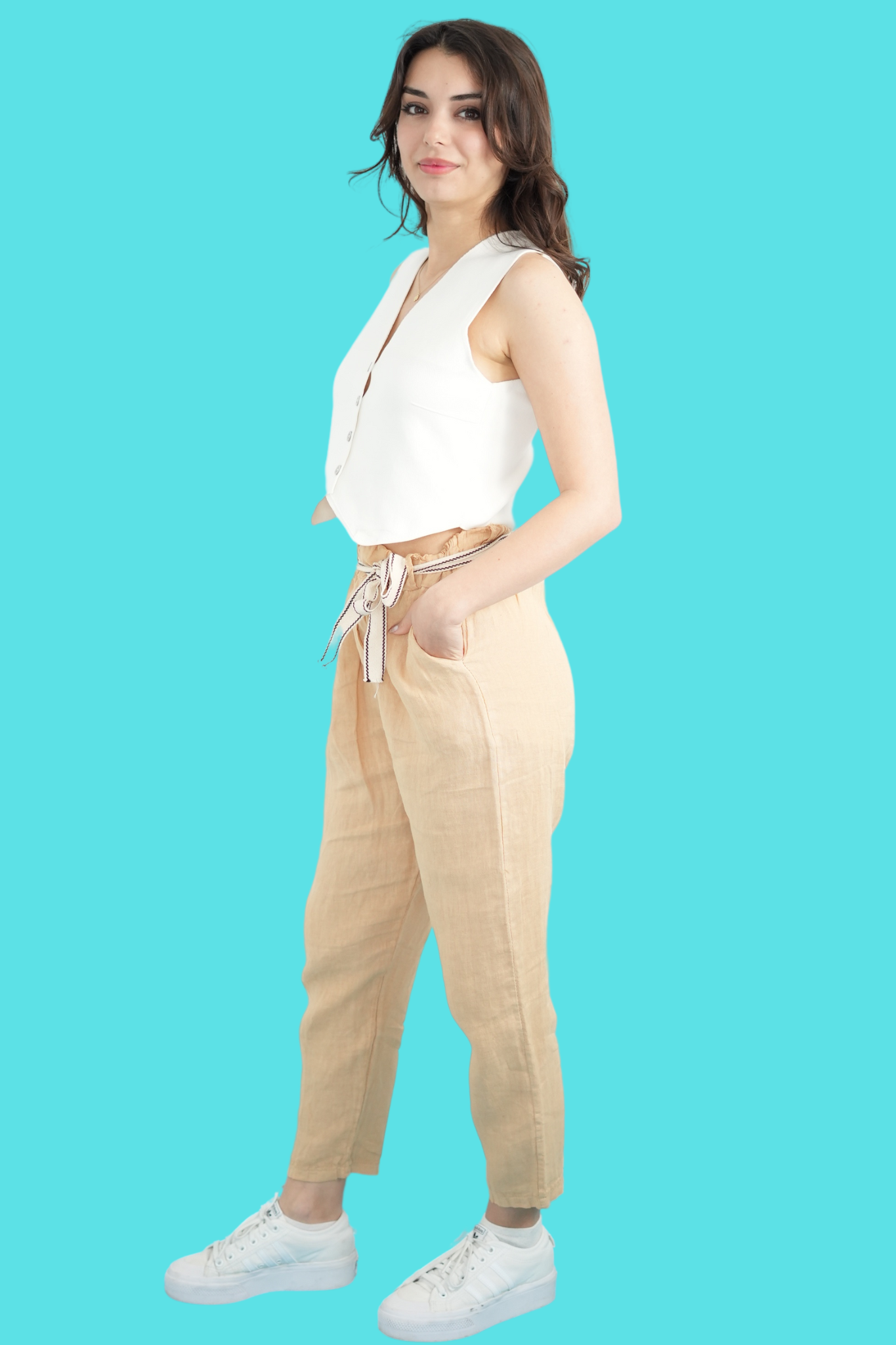 Toprak Rengi İtalyan Keten Pantolon