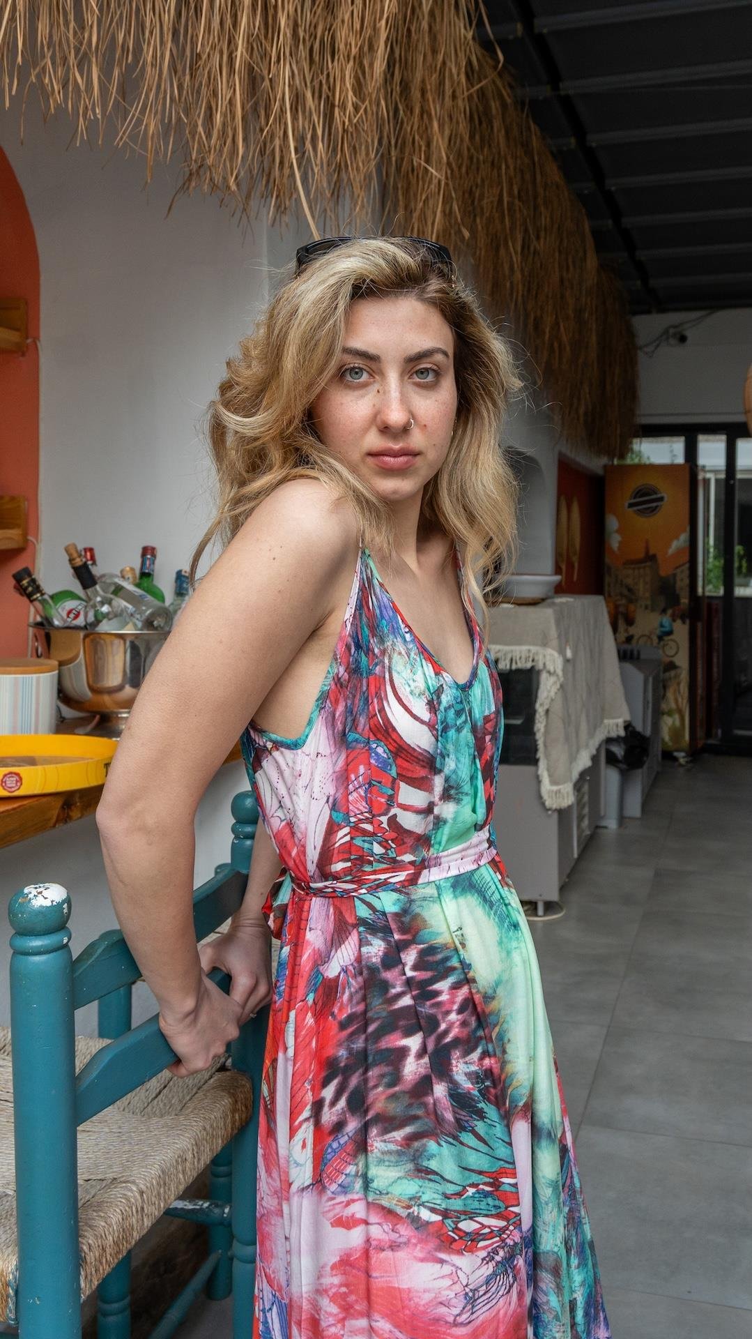 Turkuaz Renk Kuşaklı Elbise