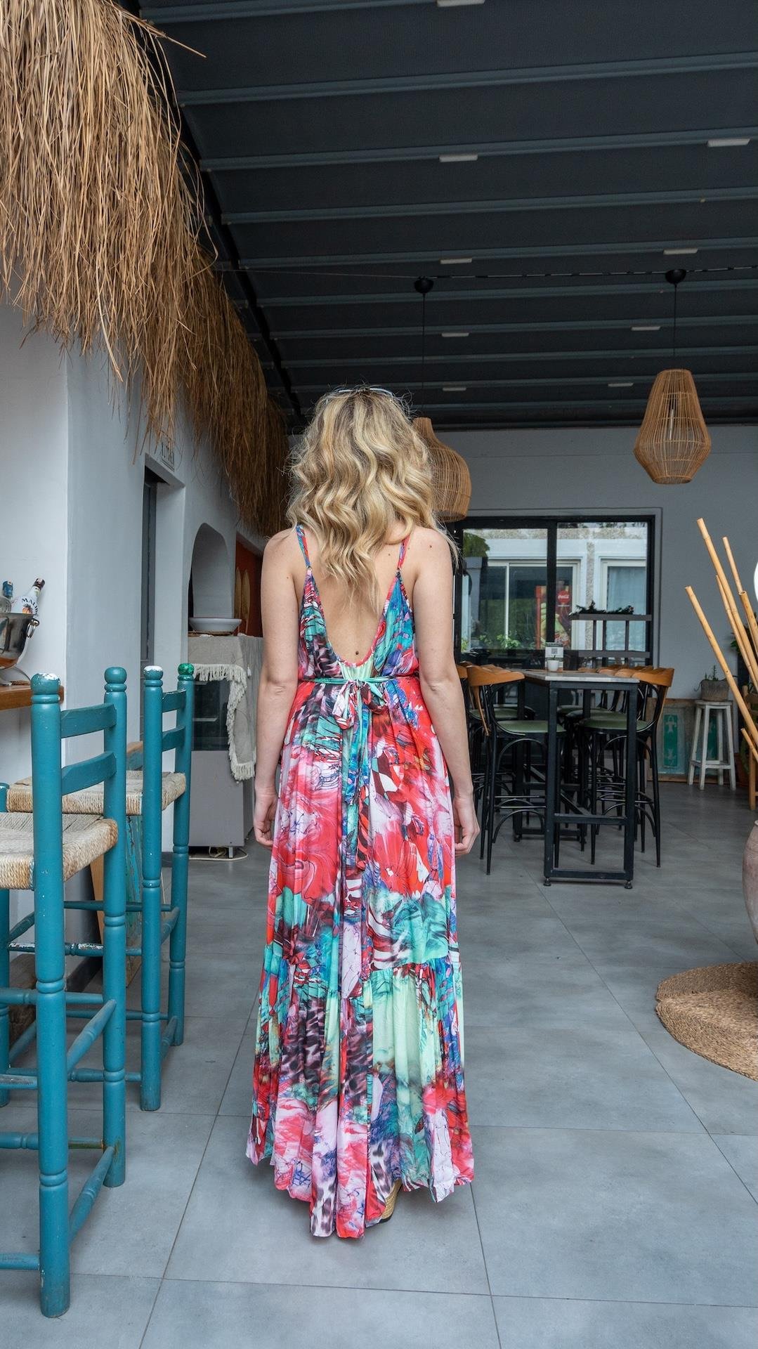 Turkuaz Renk Kuşaklı Elbise