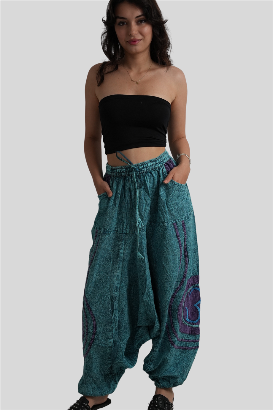 Turkuaz Renk Unisex Bohem Nepal Şalvar