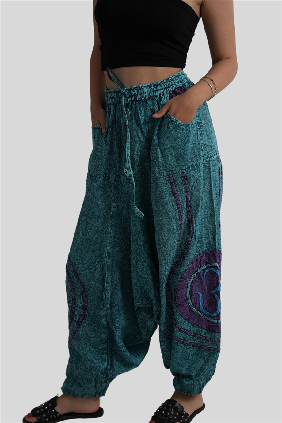 Turkuaz Renk Unisex Bohem Nepal Şalvar