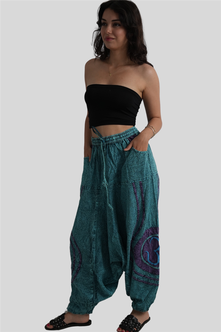 Turkuaz Renk Unisex Bohem Nepal Şalvar