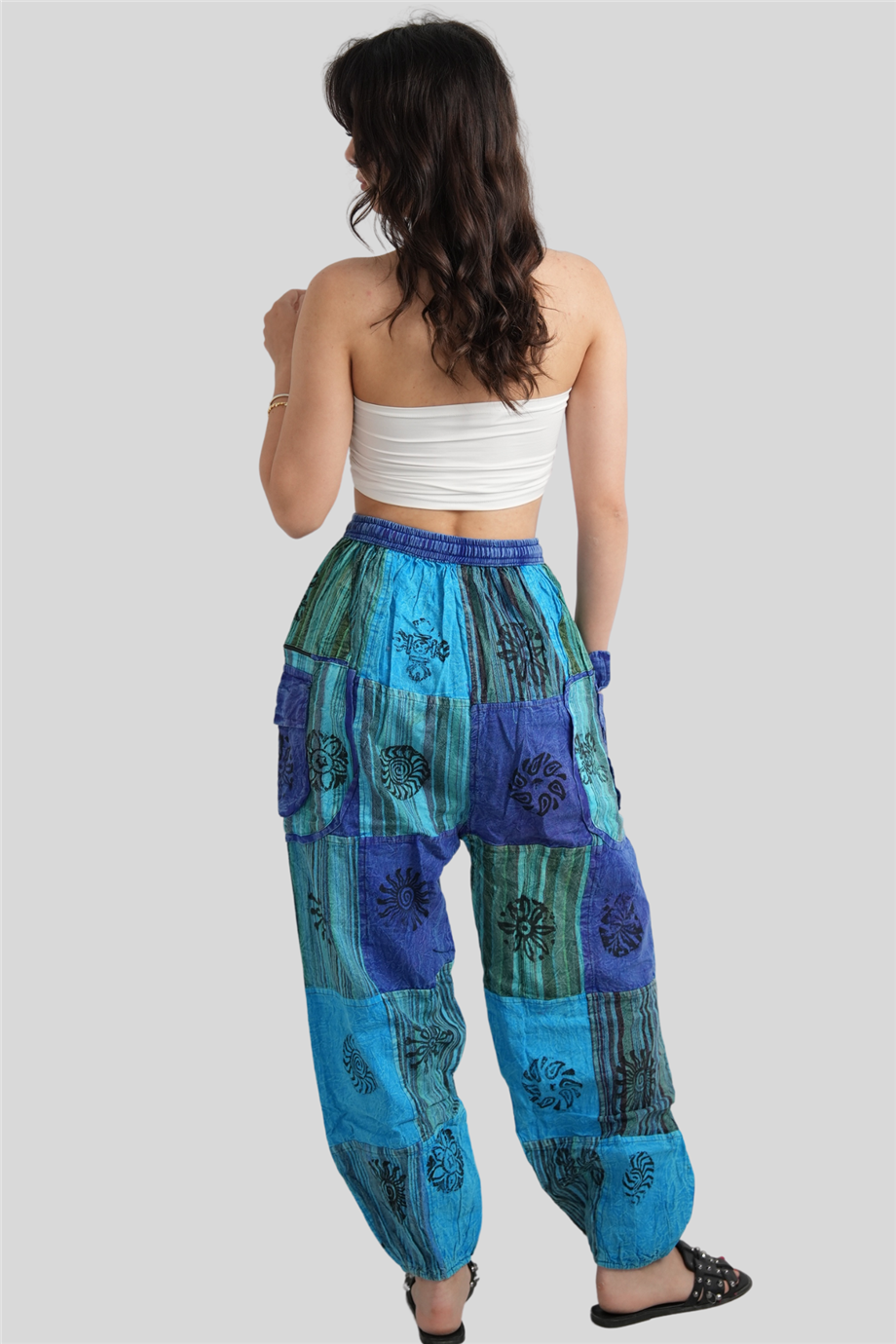 Turkuaz Unisex Bohem Nepal Cepli Fermuar Detaylı Pantolon