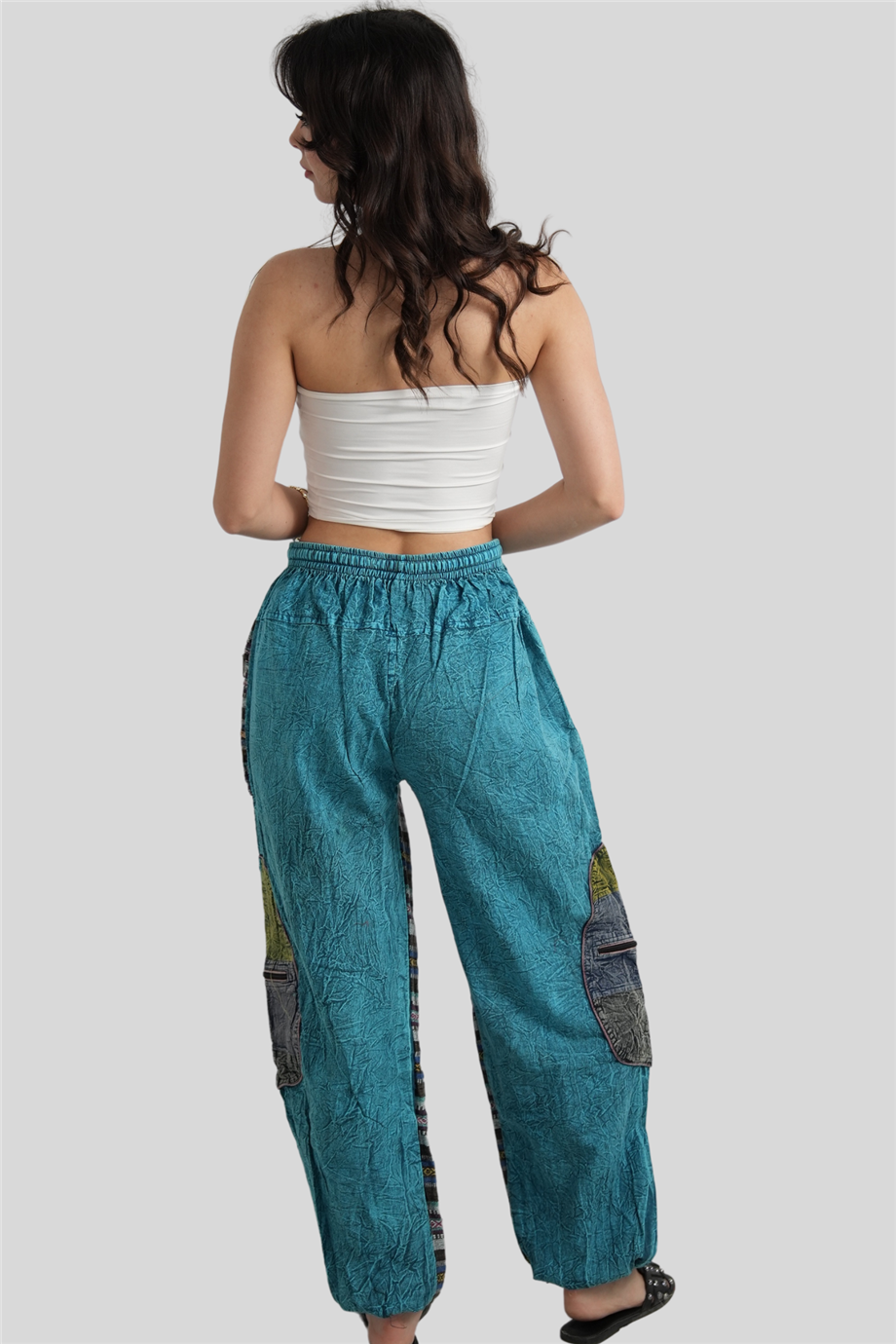 Turkuaz Unisex Bohem Nepal Cepli Pantolon