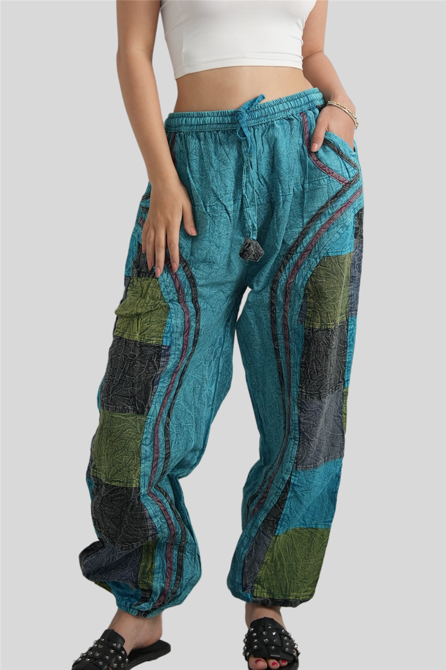 Turkuaz Unisex Bohem Nepal Patchwork Pantolon