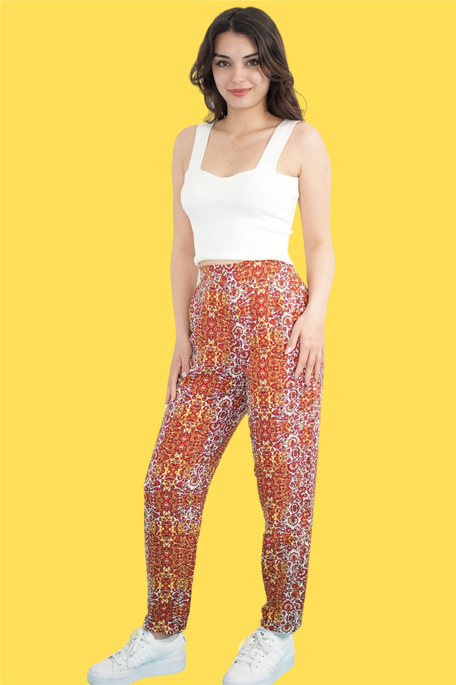 Turuncu Etnik Desenli Pantolon
