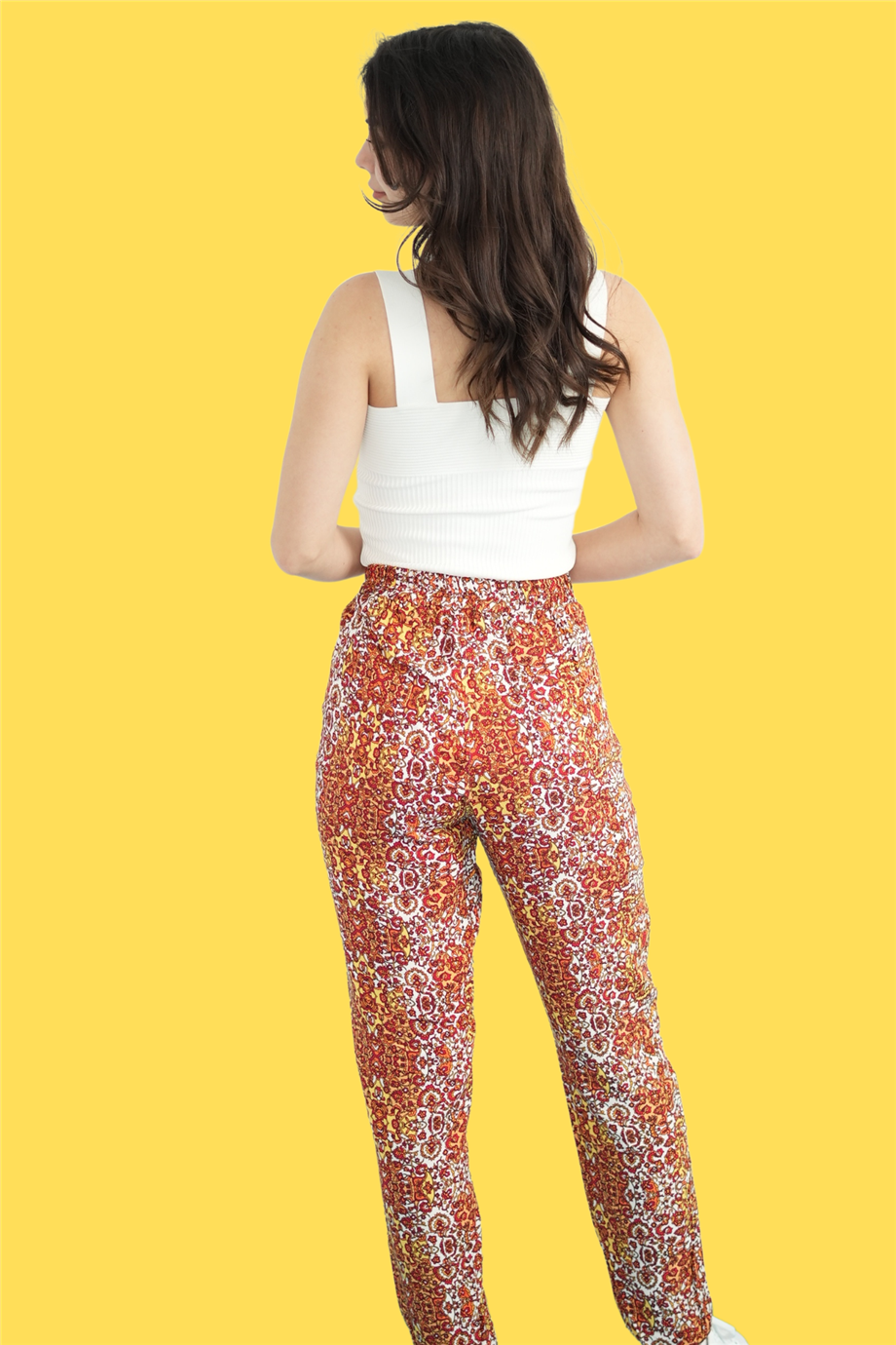 Turuncu Etnik Desenli Pantolon