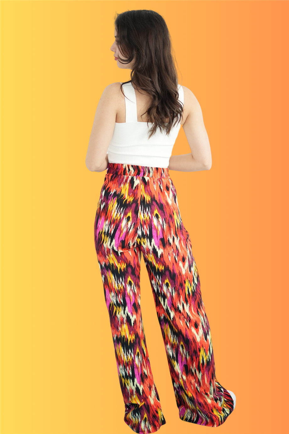 Turuncu İkat Desenli Pantolon