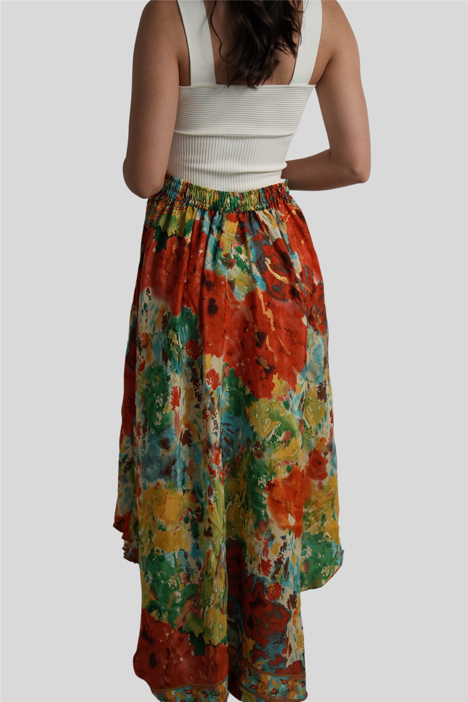 Turuncu Renk Gold Detaylı İpek Uzun Etek