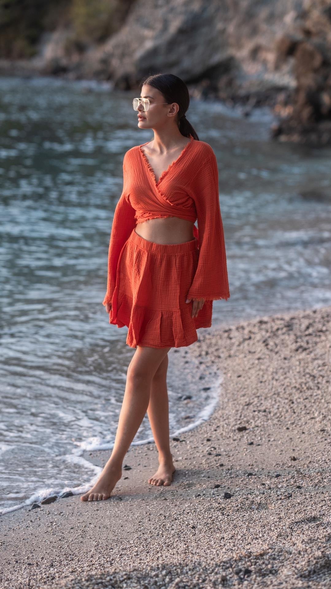 Turuncu Renk Müslin Şort