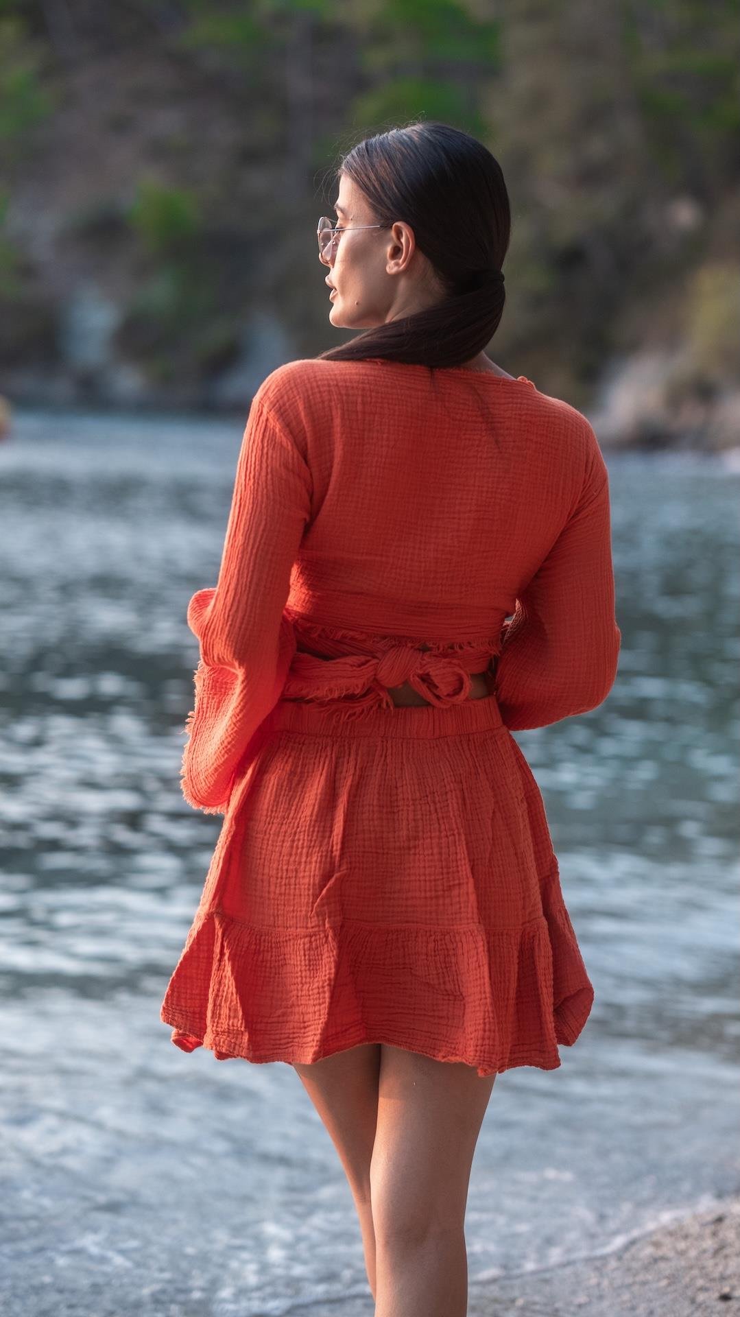 Turuncu Renk Müslin Şort