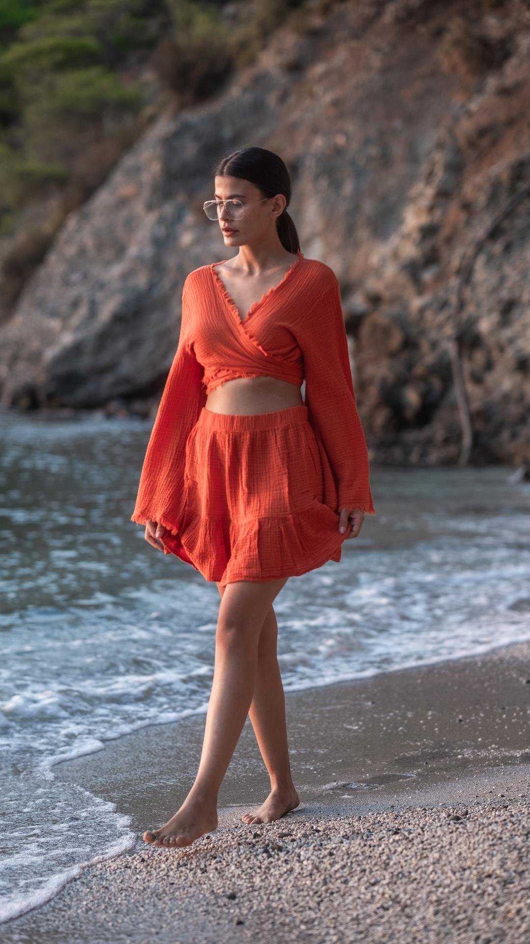 Turuncu Renk Müslin Şort