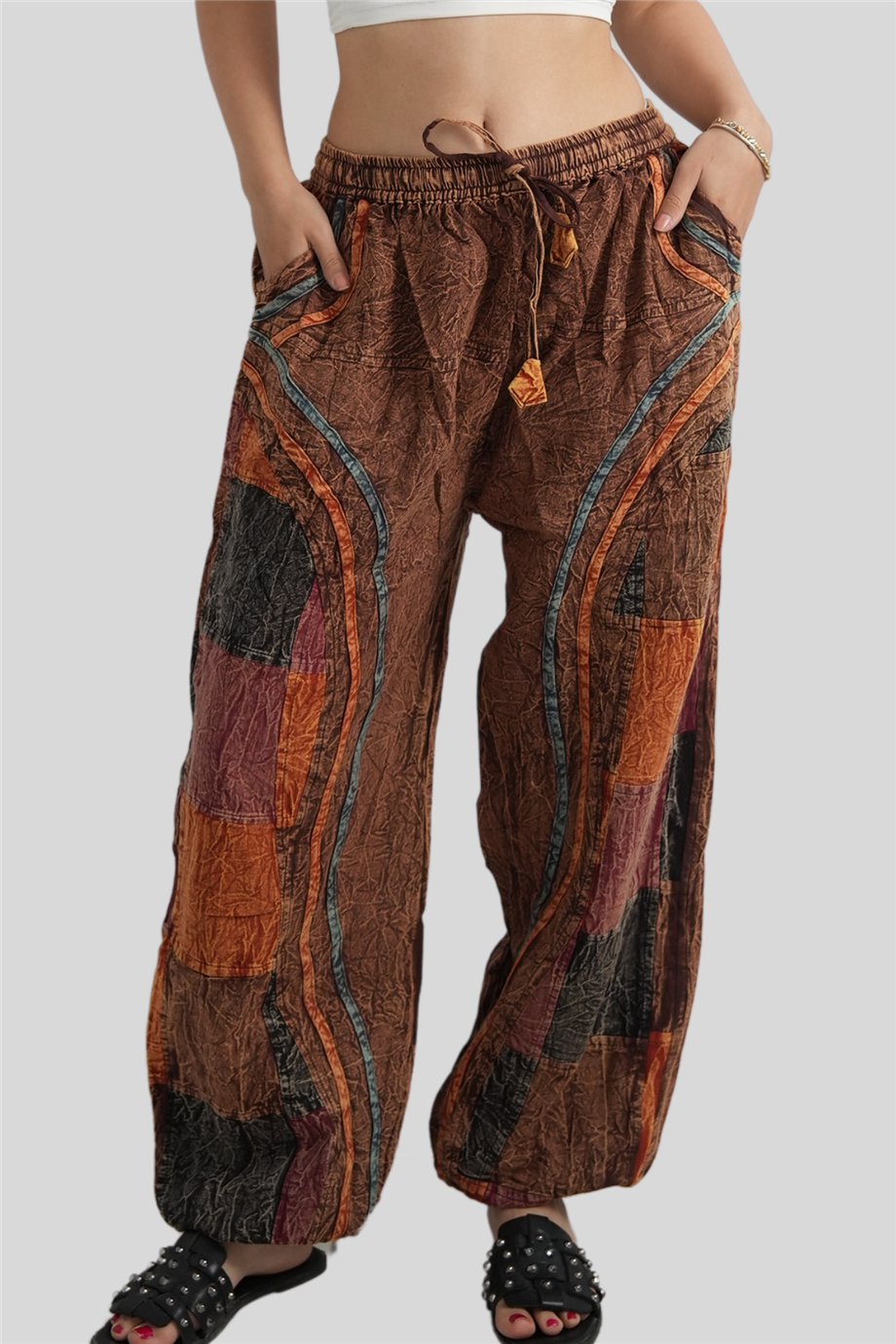 Turuncu Unisex Bohem Nepal Patchwork Pantolon