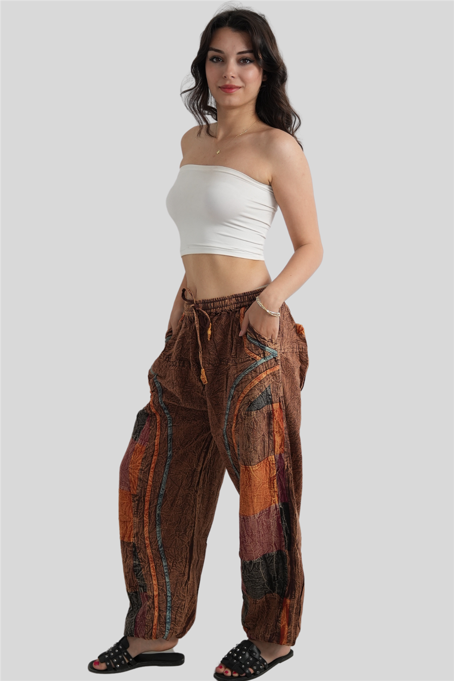 Turuncu Unisex Bohem Nepal Patchwork Pantolon