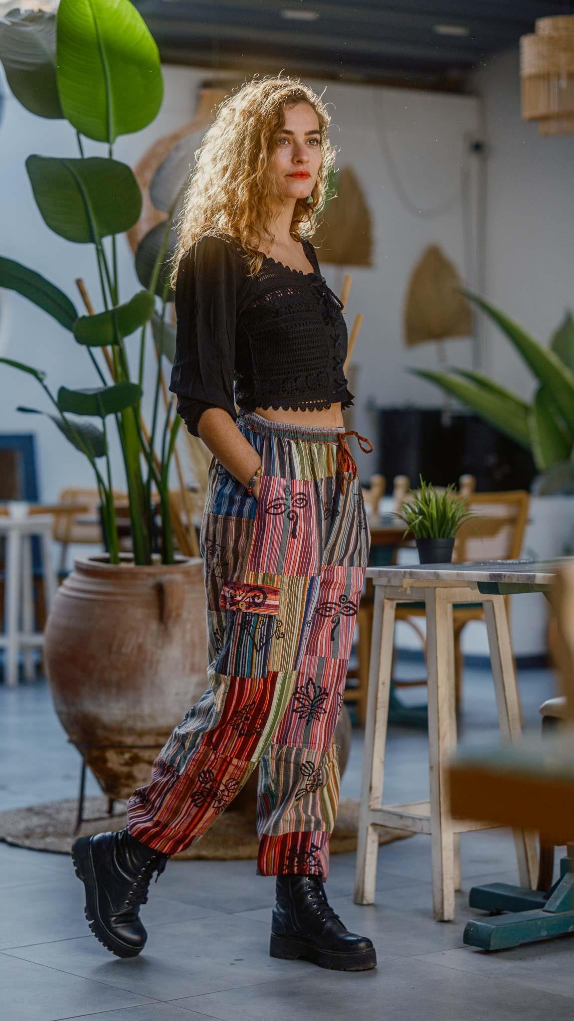 Unisex Bohem Nepal Patchwork Pantolon