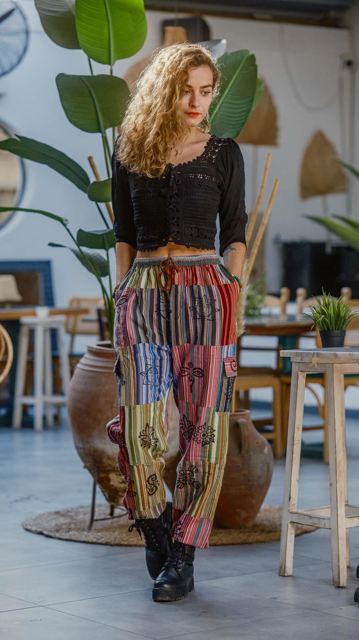 Unisex Bohem Nepal Patchwork Pantolon