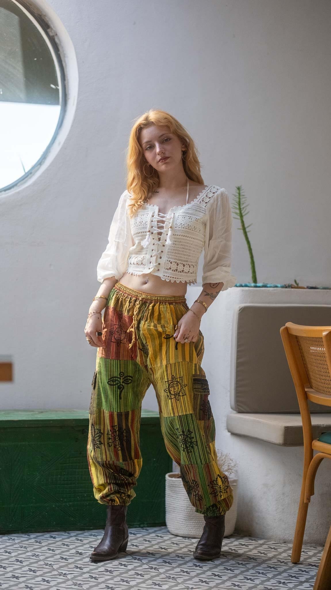 Unisex Bohem Nepal Patchwork Şalvar Pantolon