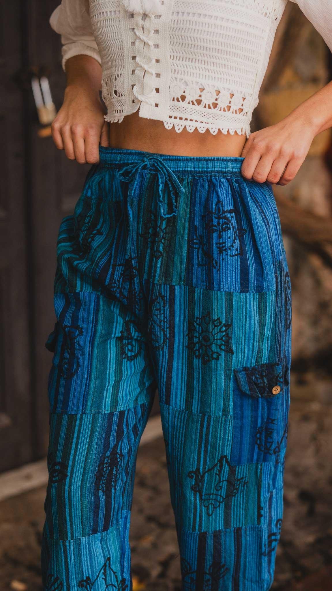 Unisex Bohem Nepal Patchwork Şalvar Pantolon