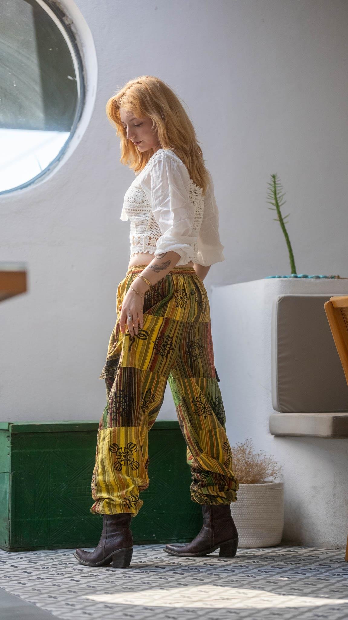 Unisex Bohem Nepal Patchwork Şalvar Pantolon