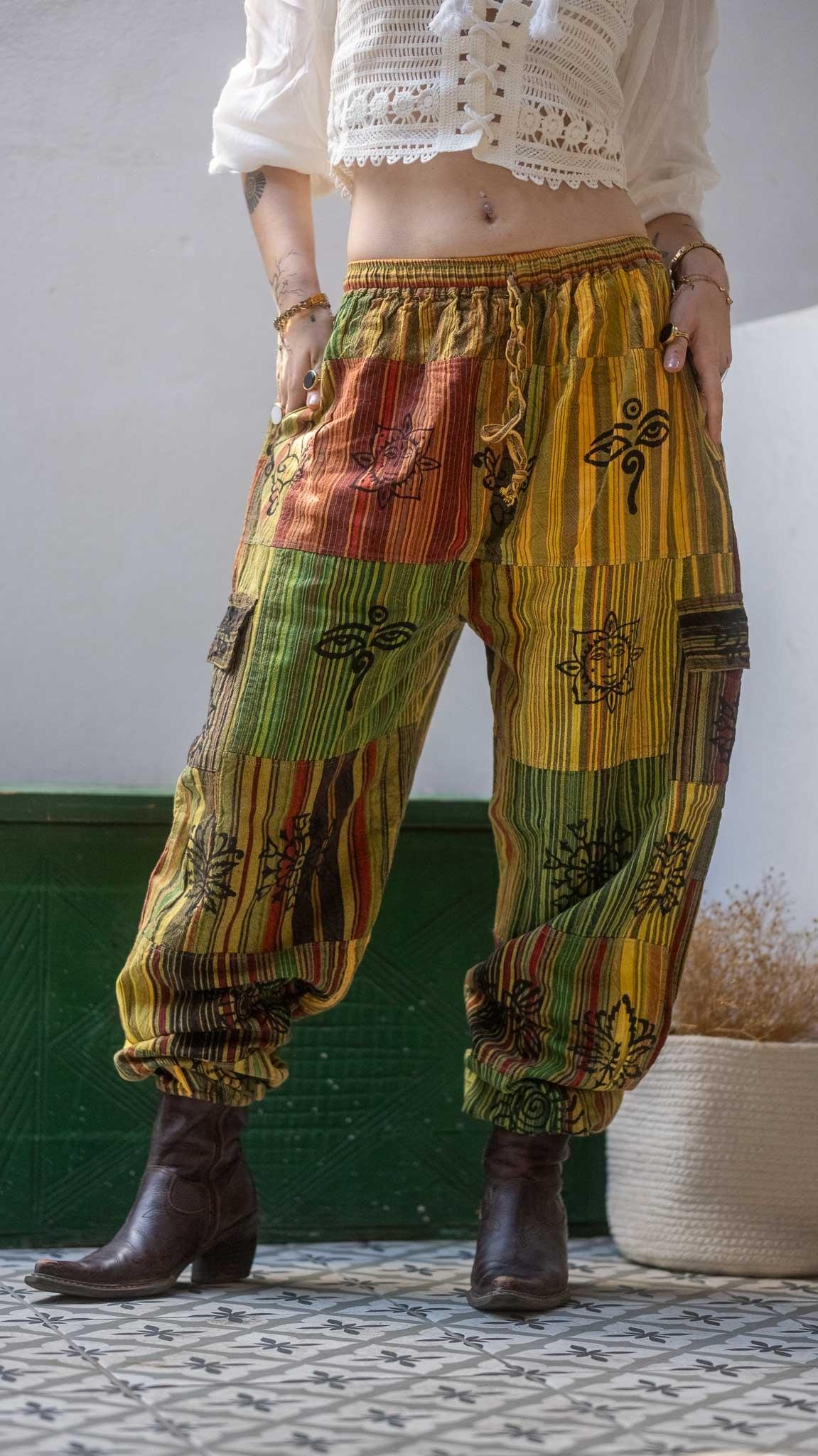 Unisex Bohem Nepal Patchwork Şalvar Pantolon