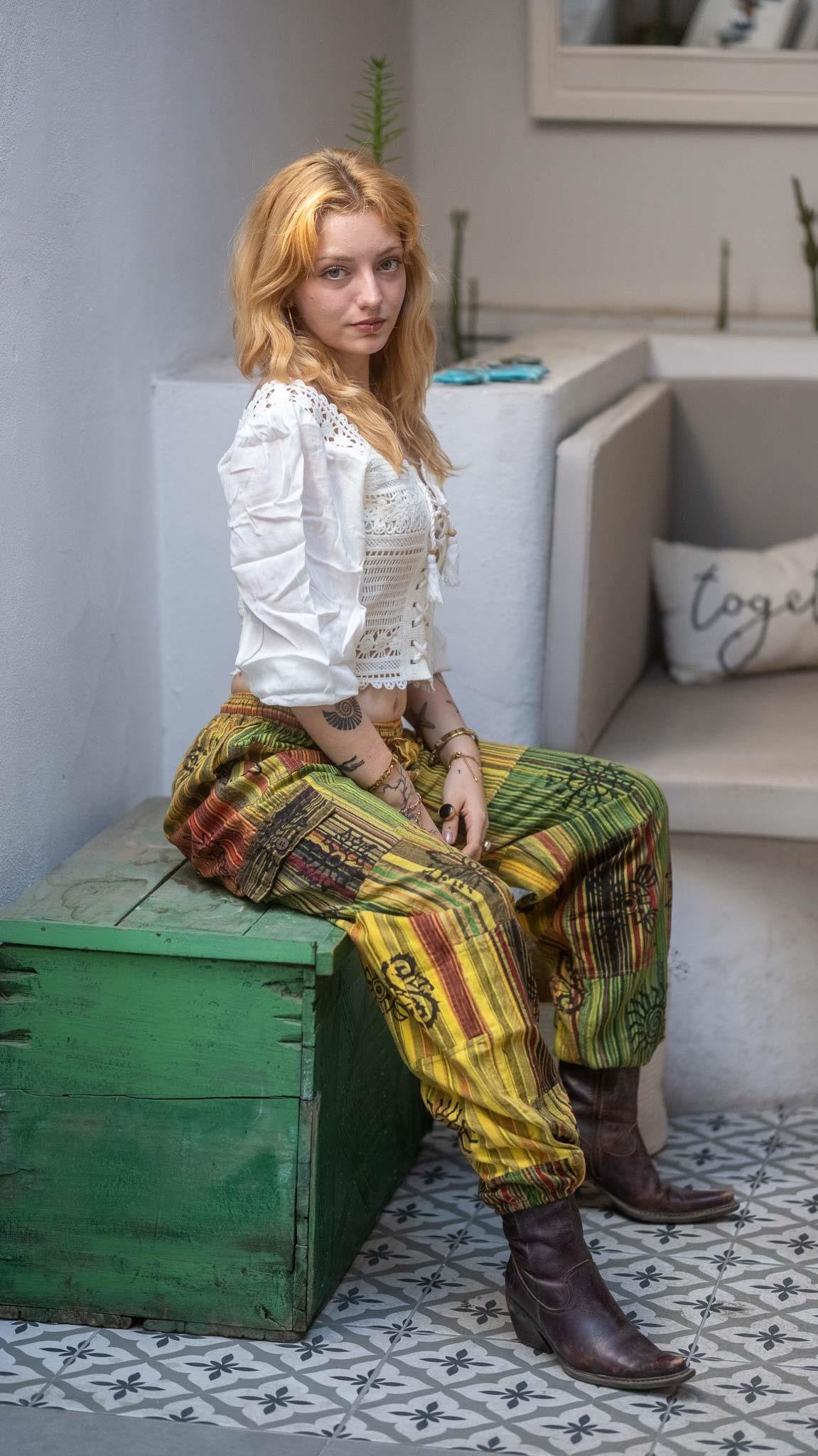 Unisex Bohem Nepal Patchwork Şalvar Pantolon