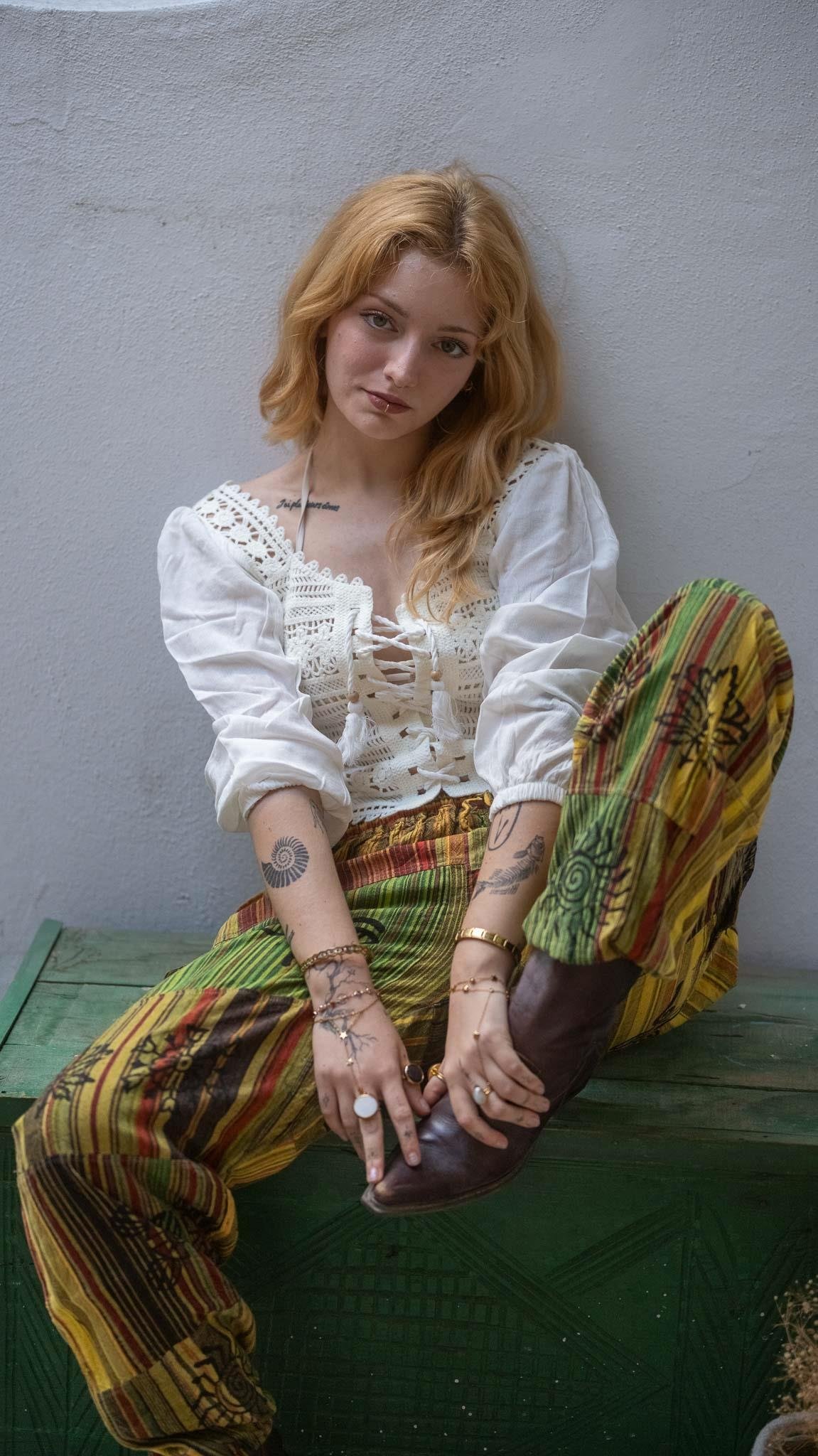 Unisex Bohem Nepal Patchwork Şalvar Pantolon