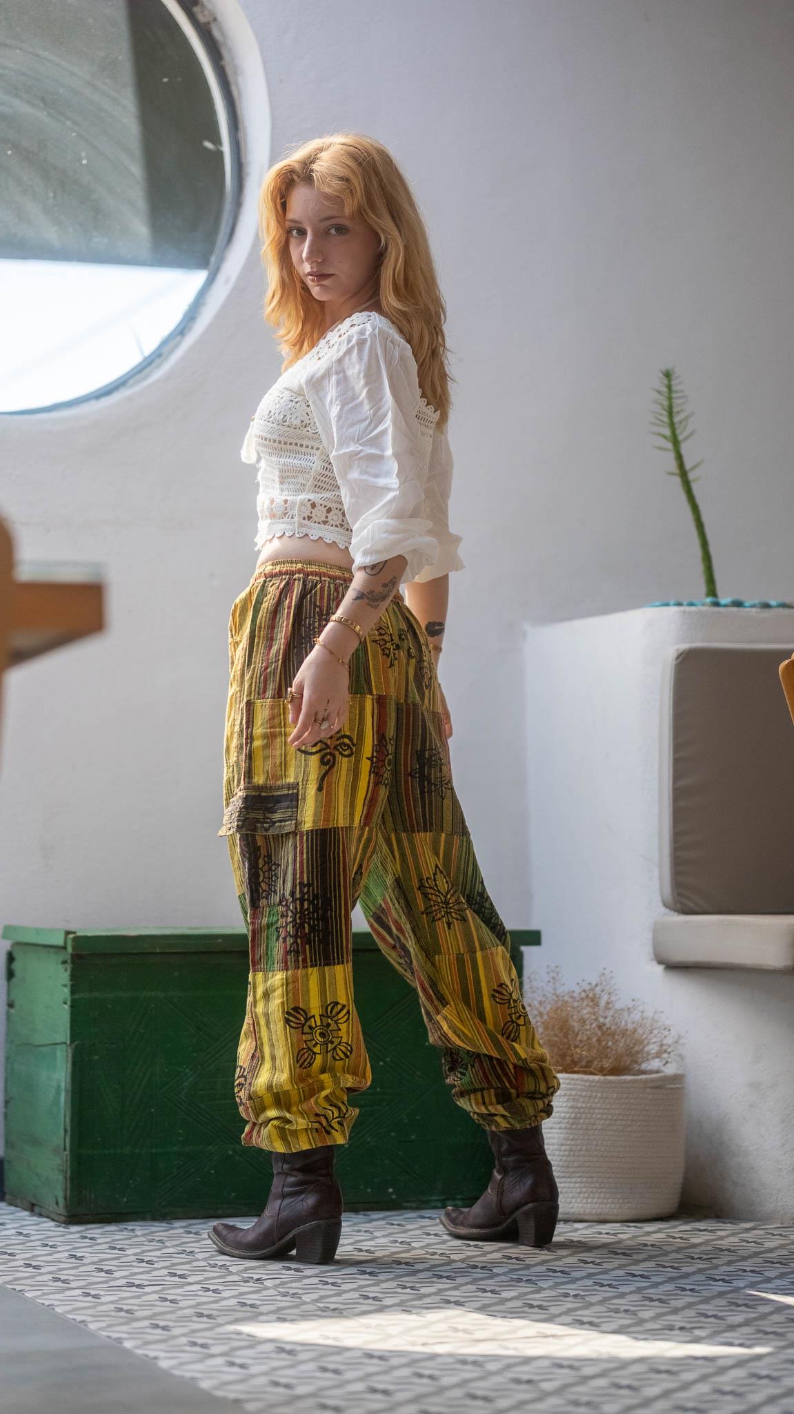 Unisex Bohem Nepal Patchwork Şalvar Pantolon