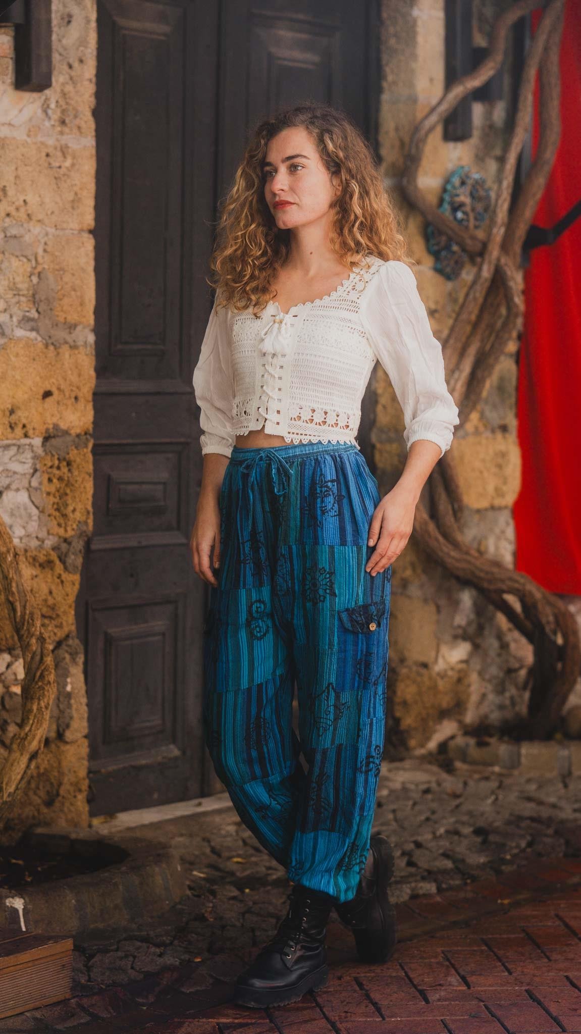 Unisex Bohem Nepal Patchwork Şalvar Pantolon