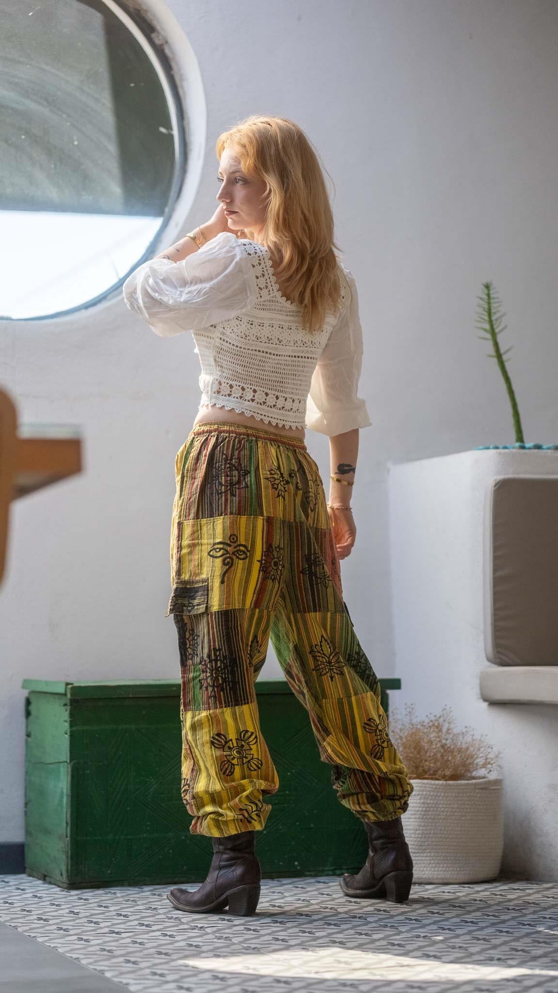 Unisex Bohem Nepal Patchwork Şalvar Pantolon