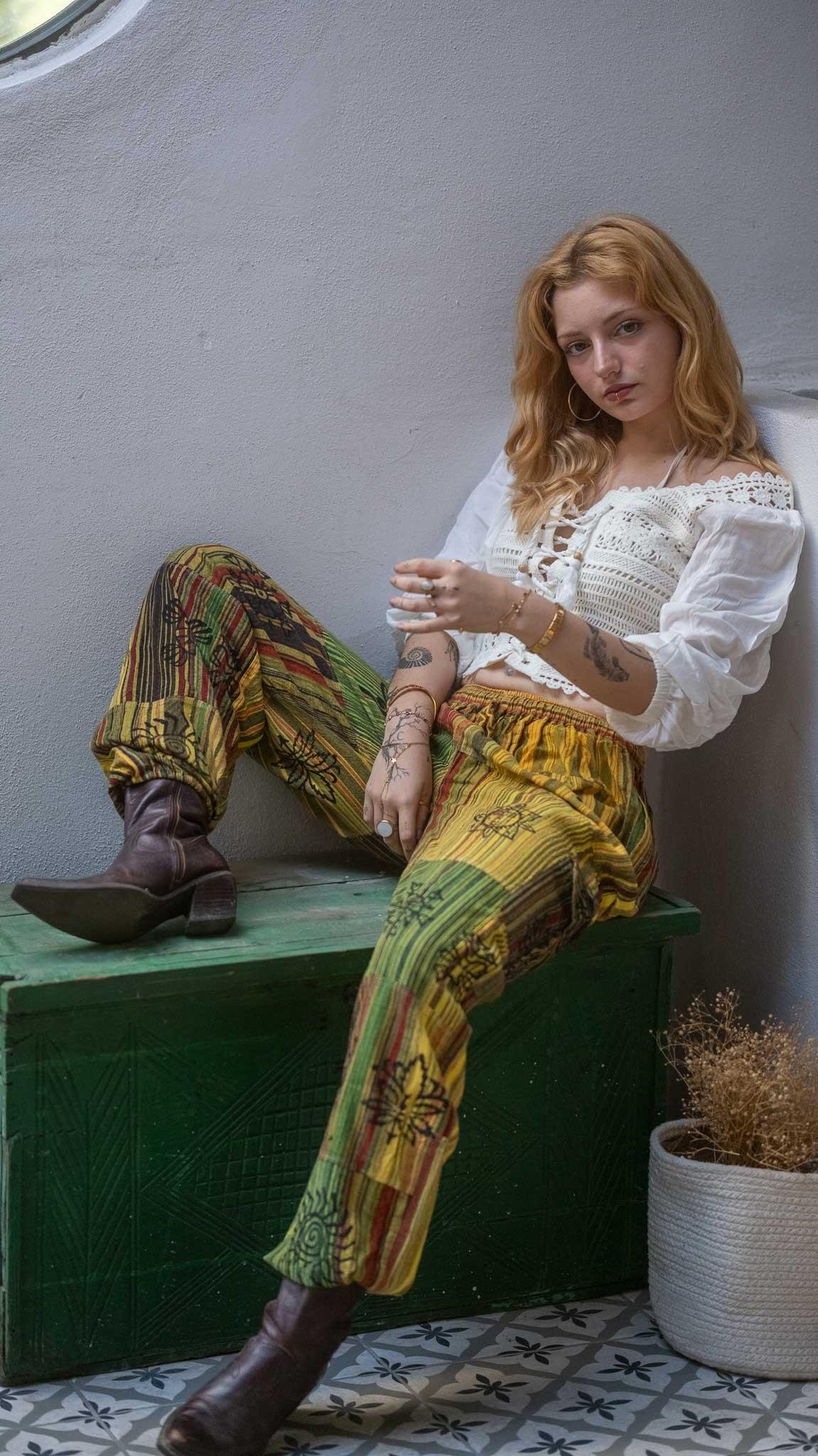 Unisex Bohem Nepal Patchwork Şalvar Pantolon