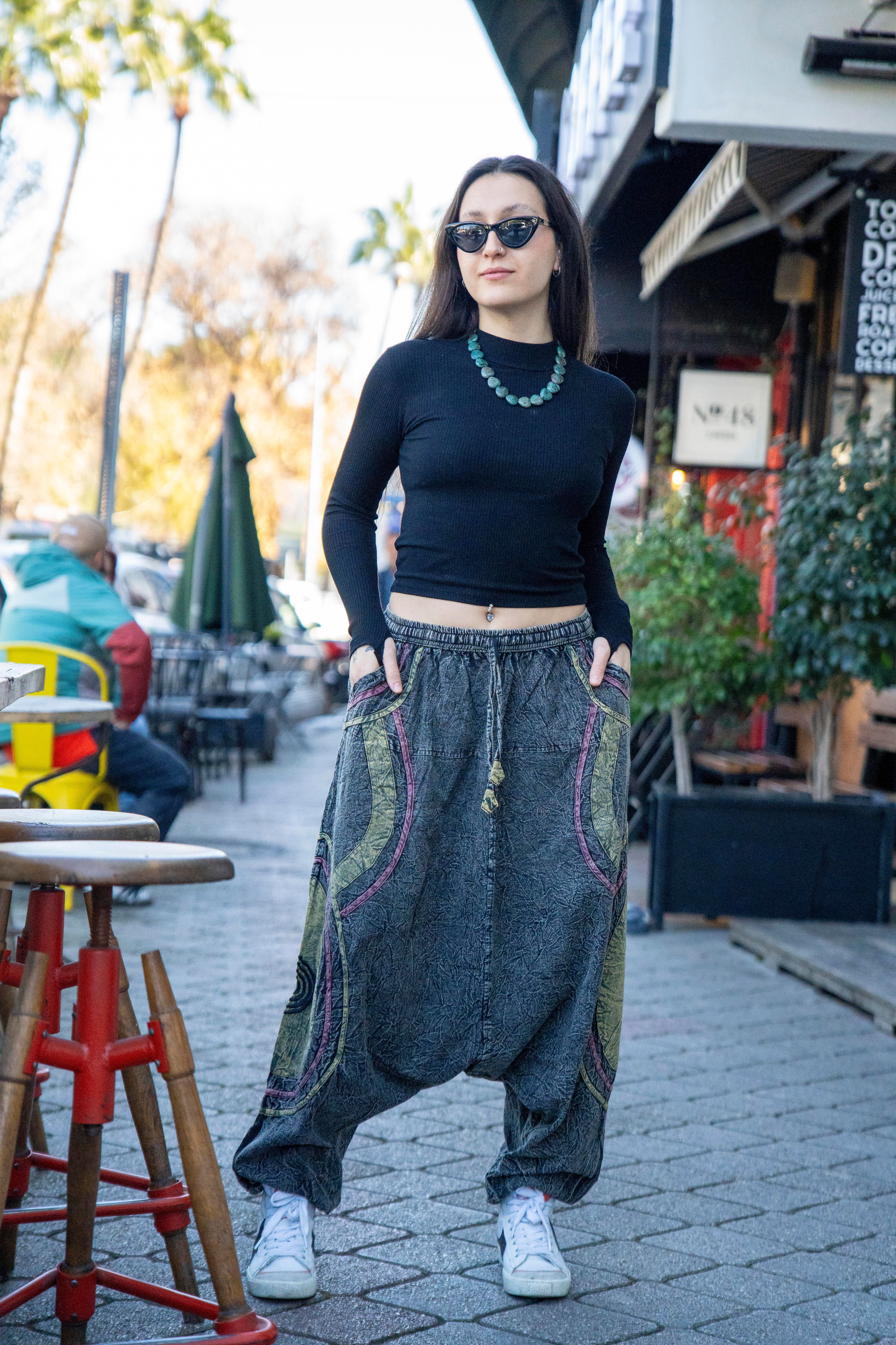 Unisex Gri Renk Bohem Nepal Şalvar